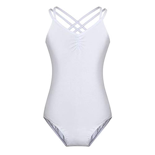 FONLAM Maillot de Ballet Danza para Niña Traje Leotardo Maillot Tradicional Gimnasia Actuación Fiesta Niña (9-10 Años, Blanco)