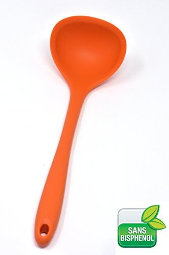 Ladle Silicone [BPA Free] (BPA Free) – Wide and Long – Perfect for Cooking, Baking, Cake, Pancakes, Génoises, Macaroons – High Temperature Resistance High Quality Plastic and Rubber Orange