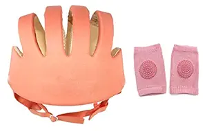 DearJoy Baby Safety Helmet with Corner Guard & Proper Ventilation + Kneepads (Orange)