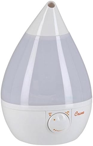 360 Degree Nozzle Whisper-quiet Teardrop Shape Ultrasonic Cool Mist Humidifier (UK Model) - Large - 8 Litre output per day - relief from cough, cold and flu symptoms – By Crane UK (White / Misty White Tank)