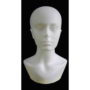 POLYSTYRENE FEMALE DUMMY MANNEQUIN HEAD LONG FOR HATS,WIGS, DISPLAY