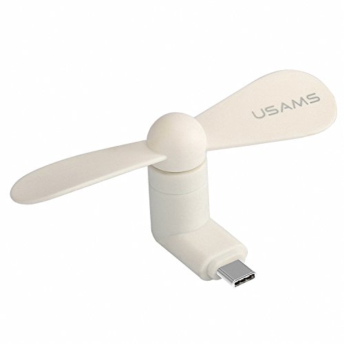 Portable Mini USB Phone Fan, USAMS Type-C Handy Fan, Cool Kühler drehbar Lüfter mit Zwei Blätter für Samsung S8/S8 Edge Huawei und andere Android Smartphone mit OTG Function (Weiß)