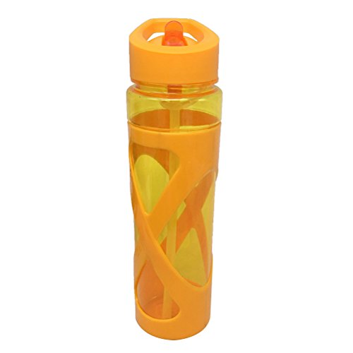 BESTONZON 580ml Tritan Bottle with Straw Plastic Water Bottle Leakproof Sports Drinking Container (Orange)
