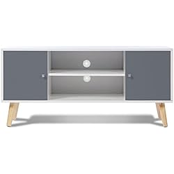 IDMarket - Meuble TV EFFIE scandinave 2 portes bois blanc et gris