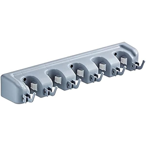 Amerteer Mop And Broom Holder Wall Mount Heavy Duty Broom Holder Wall Mounted Broom Organizer Home Garden Garage Storage Rack 5 Position Grey Buy Online At Best Price In Uae Amazon Ae