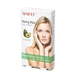 Shifei Waxing Strips For Face and Underarm With Avocado Oil- No Heating Required- 20 Strips 5cm x 10cm Plus 2 Finish Wipes