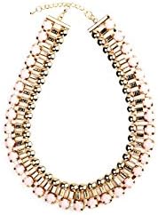 Womens Fashion Necklace - Gem and Gold Bead Collar Pendant ChainWomens Colorful Rhinestone Crystal Costume Jewelry Bib Statement Choker Necklace