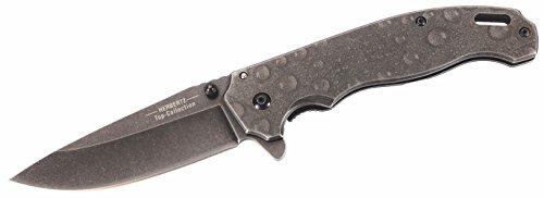 Herbertz Top Collection Coltello Pieghevole in Acciaio 440 - Pin Pollice - Flipper - Black Wash - Frame Lock - Acciaio Inossidabile - Occhiello - Clip - Custodia