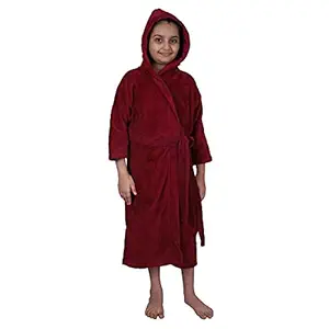 Aspire Woven Velour Hooded Bathrobe for 10 to 14 Year Old Boys & Girls, Full Sleeve, 100% Combed Cotton Material, Maroon