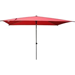 SORARA Parasol Jardin | Rouge | 300 x 200 cm (3 x 2 m) | Rectangulaire Porto | Commande à Manivelle (Pied excl.)