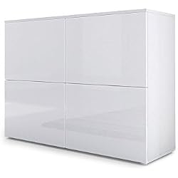 Vladon Commode Buffet Rova, Corps en Blanc Mat/Portes en Blanc Haute Brillance et Blanc Haute Brillance
