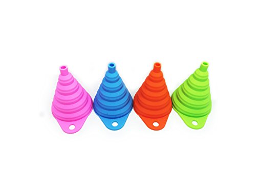 DoubleVillages 4 Pack(rosa, blau, grün, orange rot） Silikon Zusammenklappbar Trichter für Flüssigkeit -für die Küche und Heimwerken Camping -Outdoor - 3