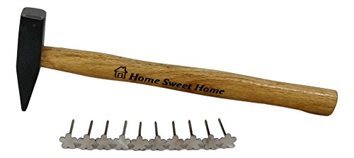 Geschenkset „Hammer & Nägel“ – zur Einweihung / Richtfest / Umzug / Hausbau / Einzug / Hauskauf / Nachbarschaft – Geschenk für gute Nachbarn und Freunde – Schlosserhammer 200g mit Holzstiel + 10 Blumennägel - 3
