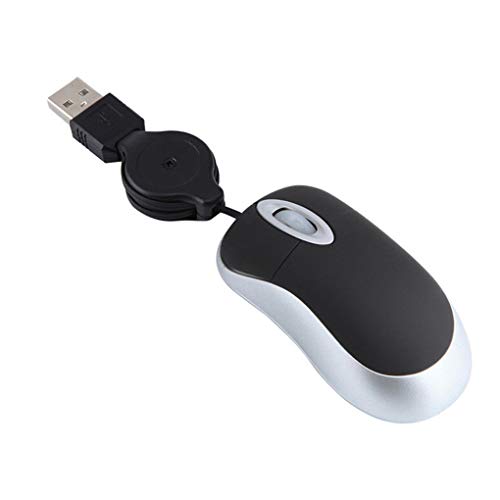 Dpolrs Cavo ergonomico Ufficio Computer PC Mouse da Gioco Portatile Bella Mini Mouse Metallico Retrattile USBnero
