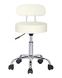 La Silla Española Mallorca Taburete con Ruedas, Piel Sintética, Blanco,...