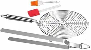 LEGION Stainless Steel Roster Chapati Grill Jali Roti Roast Grill Papad Roaster 1 kg Roaster with chimta and Spatula Pair,Roti Tong 22 cm