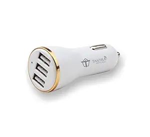 TANTRA Car Charger 3.4 Amp Universal 3 USB Intelligent Smart Chip Plug Car Charger with Led Indicator and for All Types of Cars All Smartphones & Tablets - Smallest Car Charger (White)