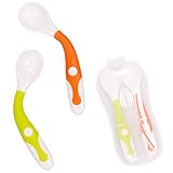 【Hold Sujeción fácil】 El mango ancho y ergonómico de los cubiertos está cubierto por el pegamento suave TPE, diseñado específicamente para adaptarse a las diminutas manos de su bebé y al agarre en desarrollo