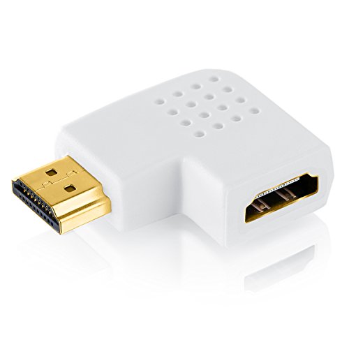 CSL – HDMI Winkelstecker 90° Winkel – HDMI Kabel Adapter Stecker abgewinkelt flach | Adapter 1.4a (with Ethernet) | Full HD 1080p | Zertifiziert | 24K vergoldete Kontakte | weiß - 2