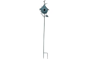 TentHome Maison d'oiseau en Métal sur Tige Mangeoire à Oiseaux Nichoir dans Jardin Décoration de Jardin Nid d'oiseaux Maison de Campagne pour Oiseaux - H100cm (Bleu)