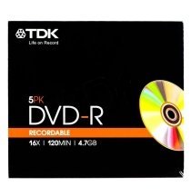 TDK T19419 DVD-R Rohlinge 4,7GB (16x) 5er Pack mit Hülle