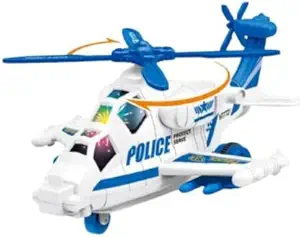 PLUSPOINT Police Helicopter with Lights Sounds Pack of 1pc Push and Go Rescue Durable Friction Kids SWAT Chopper Pretend Play Cop Airplane Toy for Boy Girl Toddlers (Police Helicopter)