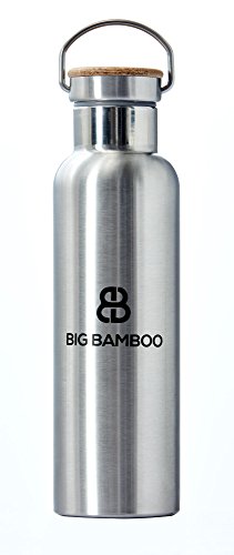Big Bamboo Stainless Steel Water Bottle 600ml - BPA Free, 100% Leak Proof, Eco Friendly, Double Wall Big Bamboo Stainless Steel Water Bottle 600ml - BPA Free, 100% Leak Proof, Eco Friendly, Double Wall