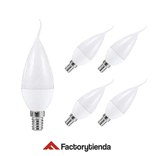 DiluxeLED C37- Bombillas Led Candle,6W(equivalente a 60 W,480Lumen Luz Cálida), Packs de 5 unidades.