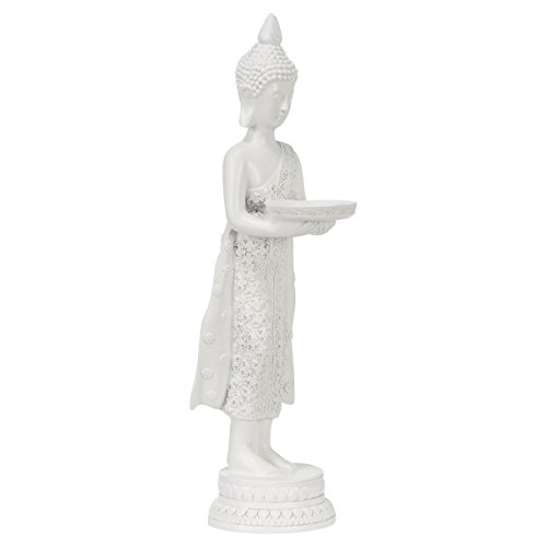 miaVILLA Kerzenhalter Buddha – Teelichthalter aus Polyresin – Weiß – Höhe ca. 37 cm - 3