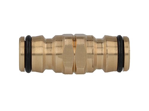 tecuro Doppelstecker mit Stecksystem für Wasserschläuche und Gartenschläuche- massive Ausführung - messing-blank