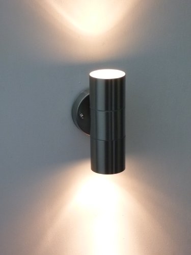 Moderne Außenwandleuchte Bornholm 2 flammig Edelstahl up and down Fassung GU10 Spot - 3