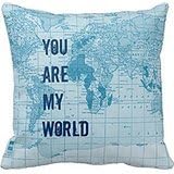Cool Blue World Map Pillow Personalized Cushion Cover Pillowcase 18x18 Hidden Zipper Cotton Polyester Pillow Cover