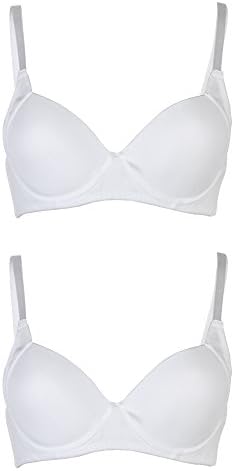 Passionelle Womens Classic Lingerie Designer Seamless T-Shirt Bras - Pack of 2 [Size 42B, Colour Option D - White]