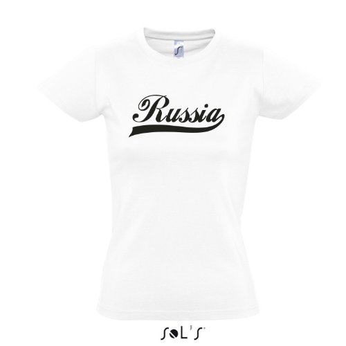 Damen T-Shirt – Russland Oldschool Russia LÄNDERSHIRT EM / WM FAN Trikot S-XXL , White – schwarz , M