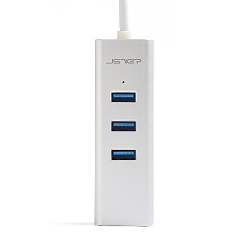 JSVER Unibody Aluminium 3-Port USB-Hub 3.0 und RJ45 10/100/1000 Gigabit Ethernet Hub Adapter mit eingebautem Kabel (30cm) - 3