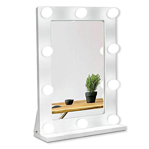 Waneway Miroir Maquillage Hollywood pour Coiffeuse, Grand Miroir Lumineux avec 10 Ampoules LED Réglable, Conception de Cadre en Bois Mince, Dessus de la Table ou Fixé au Mur