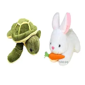 Future shop Soft Toys Combo of White Rabbit with Carrot & Turtle Stuffed Plush Lovable Huggable Toy for Kids & Children Playing Birthday Gift Present (Pack of 2 , Multicolor) Design -3