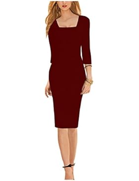 Sparkling YXB Damen Elegantes Etuikleid 3/4-Arm Knielang Business Pencil Kleider Schwarz