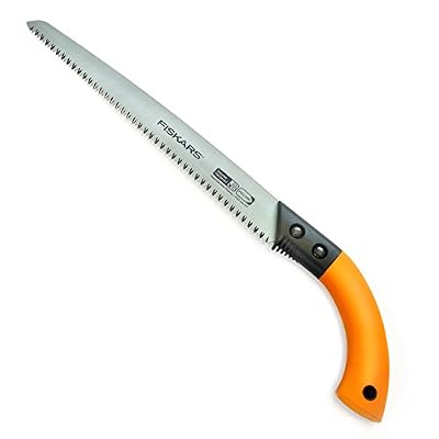 Fiskars Scie à élaguer pour bois vert, Lame fixe, Gaine de rangement en plastique incluse, Coupe tirante, Longueur de lame: 33 cm, Lame en acier inoxydable, Noir/Orange, SW84, 1001620