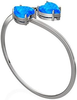 LANMPU 925 Sterling Silver Created Blue Fire Opal Resizeable Rings Rhodium Plating for Women and Girls