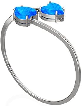 LANMPU 925 Sterling Silber Erstellt Blaue Feueropal Mode Ringe Rhodium Beschichtung für Frauen und Mädchen