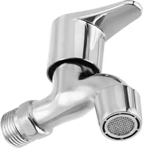 Ami Traders Presents Stainless Steel Brass Disc Flora Long Body Bib Cock Tap with Flange (Standard; Silver)