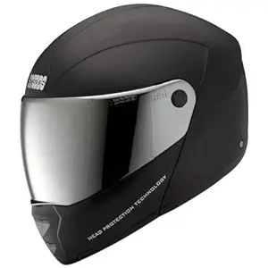 Studds Ninja Elite Flip Up Full Face Helmet with Mirror Visor with Carbon Center Strip (Black, L)