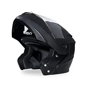 GoMechanic- Instinct Series Falcon Flip-Up Helmet with Clear Visor Motorbike Helmet- Black (Large)