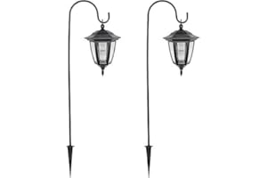 Garden Mile 2 Pack Solar Powered LED Hanging Garden Lanterns with Shepherds Hooks - Durable Weatherproof Victorian Coach Lamps for Outdoor Pathway Lighting 88cm Tall Shepherds Hooks for Garden Lights