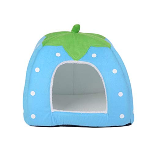 Preisvergleich Produktbild JEELINBORE Erdbeerhaus Haustierhaus Weiche Haustier Schlafsack Hundehütte Katzenhöhle Hund Katze Haus (Blau, XL: 48 * 48 * 48cm)