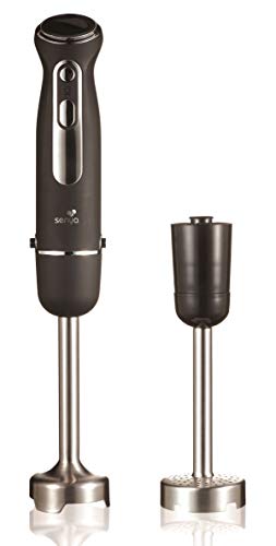 Senya Plongeant avec Pied Presse purée INOX et mixeur Soupe 600W Finition Soft Touch, SYCP-M046, Acier Inoxydable, Noir