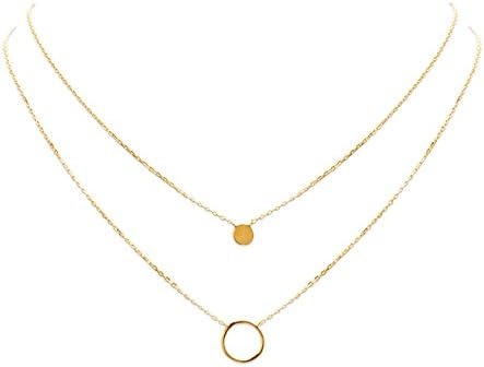 Smeraldo ladies&rsquo; double chain, circle and platelets, 18 kt gold plated (length: 45/40 cm)