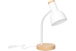 Forlight Mila - Lampe de Bureau de Style Nordique. Lampe de Table E27 en Acier Blanc et Bois Clair Naturel