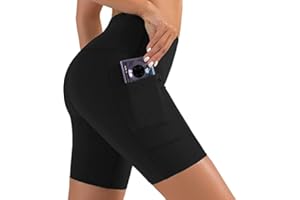 BLONGW Gym Shorts for Women Cycling Shorts with Pockets Black High Waist Ladies Running Workout Athletic Biker Yoga Shorts